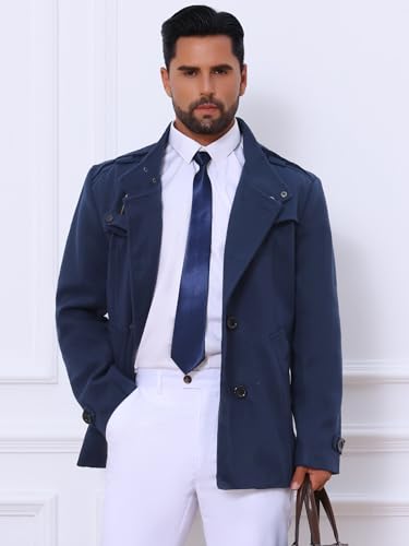 Lars Amadeus Men's Pea Coats Stand Collar Double Breasted Notch Lapel Winter Trench Coat2