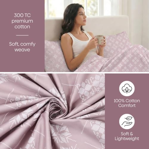 Image of Haus & Kinder King Size Bedsheet for Double Bed with 2 Pillow Covers 108 Inch x 108 Inch| Premium Soft & Silky Pure Cotton 300 TC Flat King Bedsheet | Opal Harmony Warm Grey