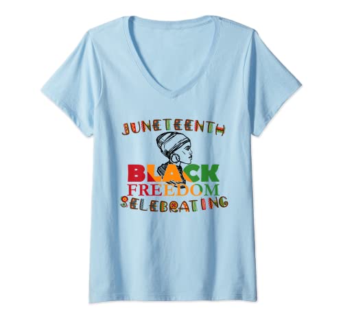 Mujer Juneteenth Celebrating Black Freedom, Orgullo afroamericano Camiseta Cuello V