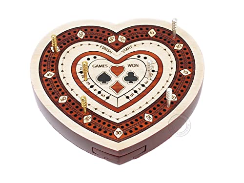 House of Cribbage - Heart Shape 2 Track Travel Cribbage Board en Madera de Arce y Madera de Sangre con Almacenamiento para Clavijas miniatura 1