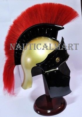 Greco Roman Helmet Black Crest Helmet with Red Plume by Nauticalmart