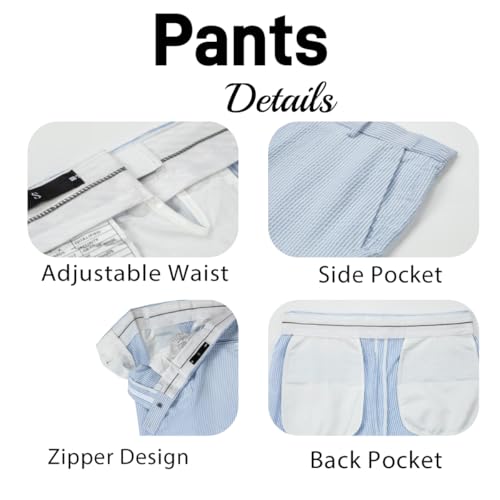 Seersucker Mens Suit Slim Fit 2 Pieces Striped Tuxedos Set Jacket Blazer Pants Double Breasted Summer Suits for Men Prom3