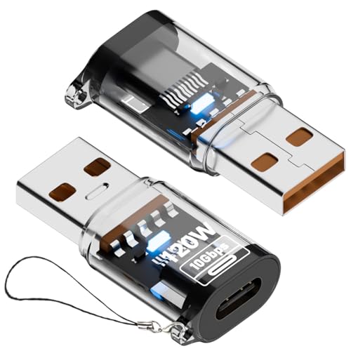 USB auf USB C Adapter (2er-Pack), USB auf Typ-C Adapter, USB 3.2 Gen2 10Gbps High-Speed Kabelkonverter, Kompatibel mit iPhone 16 15 14 13 12 Pro, Samsung Galaxy S24 S23 S22 und Mehr, Transparent