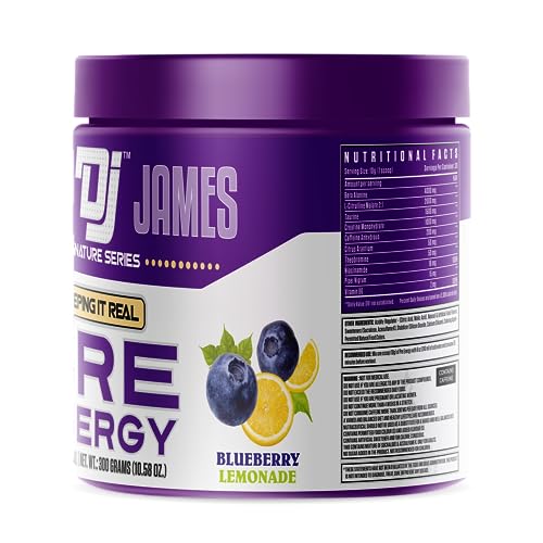 Image of Dennis James Signature Series Pre Energy | Pre Workout Supplement - Blueberry Lemonade Flavor | 300g | 30 Servings | Explosive Energy, Focus & Pump | Boost Performance & Endurance