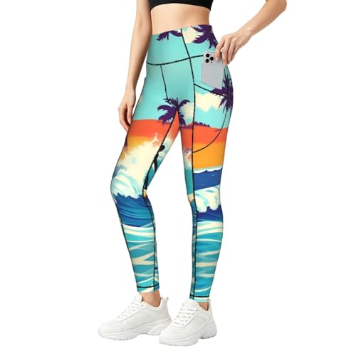 Leggings hawaianos con bolsillos que no se bajan para fitness de mujer