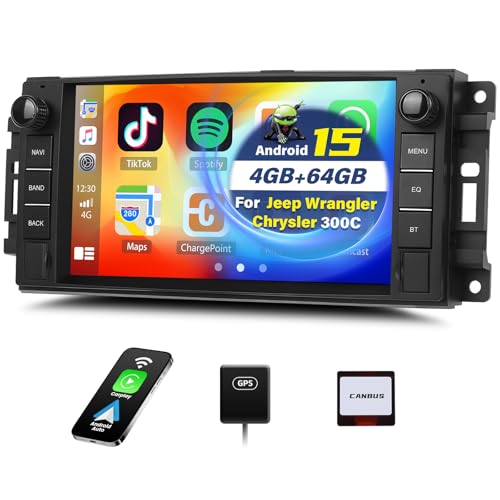 Android 15, 4G+64G sans Fil Carplay Autoradio pour Jeep Wrangler Compass Grand Cherokee/Chrysler 300C/Dodge Ram/Chevrolet, Radio Voiture avec écran 7 Pouces Con Android...
