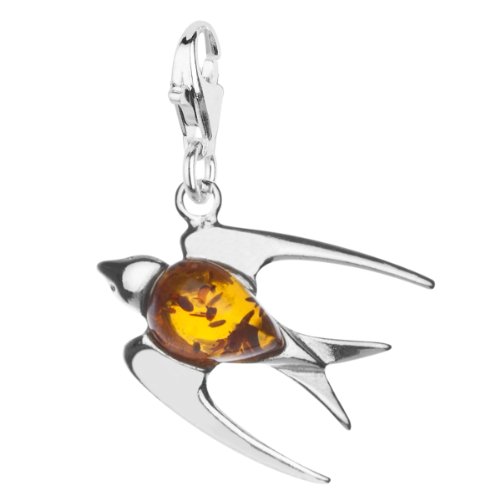 Preisvergleich Produktbild InCollections Damen-Charm-Anhänger 925 / 000 Sterlingsilber mit Bernstein, Schwalbe 0020200200890