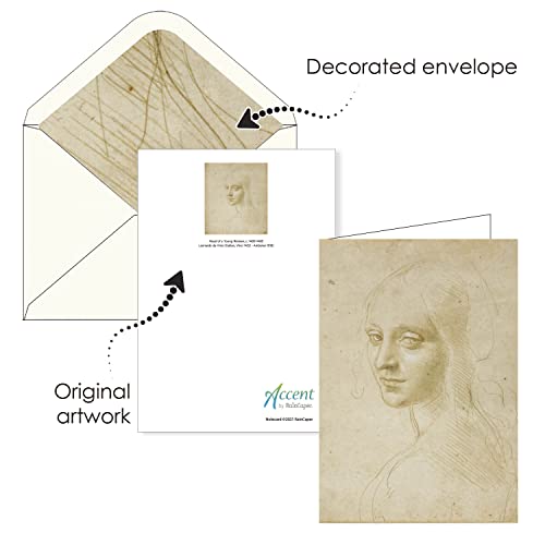 Image of RainCaper Fine Art Keepsake 5x7 Blank Stationery da Vinci Greeting Note Cards With Decorative Envelopes, Gift Boxed Set of 16 | 300 GSM Cardstock (Women of da Vinci)