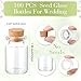 Jinei 100 Sets Let Love Grow Wedding Favor for Guests 100 Small Glass Bottles with Cork Stopper 100 Wedding Thank Cards and 100pcs Organza Bags, No Seeds