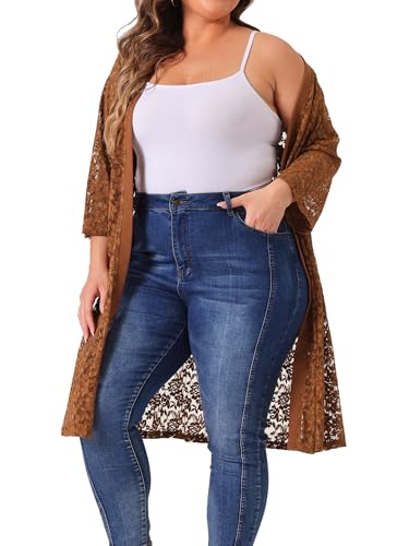 Image of Agnes Orinda Plus Size Cardigans for Women Lace Cardigan Lightweight Crochet 3 /4 Sleeve Cover Up Jacket