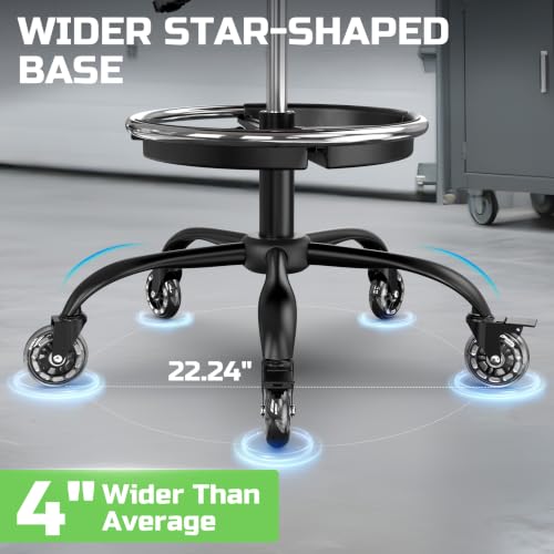Image of Rolling Shop Stool with Wheels, Garage Stool Chair, Green