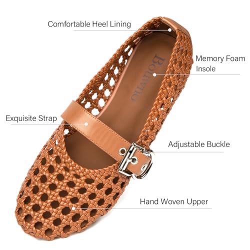 Image of Woven Ballet Flats Mesh Mary Jane Flats for Women Dressy Comfortable Ballerina Flat Round Toe Buckle Strap Mesh Shoes Casual Mary Janes
