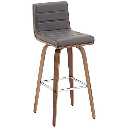 Butaco Armen Living Vienna de madera de nogal con asiento giratorio tapizado en cuero sintético gris moderno 29 1/2" de alto con respaldo y reposapiés para barra de cocina miniatura 1