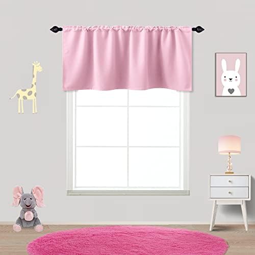 KOUFALL Pink Window Valances for Boho Nursery Decor Small Short Light Blocking Darkening Blackout Cover for Baby Girls Toddler