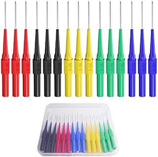 Cleqee 15PCS Automotive Back Probe Pins, Multimeter Wire Piercing Test Probes with 4mm Socket Small IC Needle Tips 30V/10A for Test Leads Measuring
