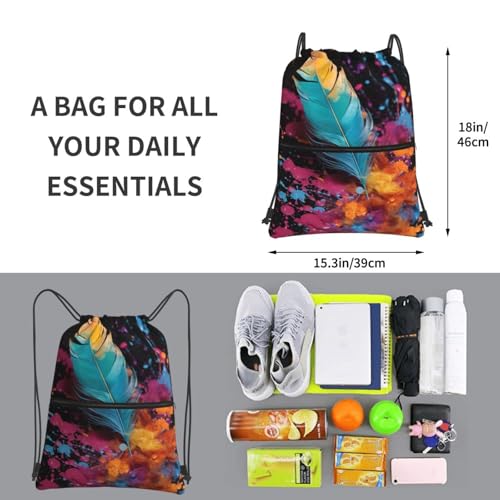 Drawstring Backpack Water Resistant String Bag Feathers Floating Sports Sackpack Gym Sack for Men Women3