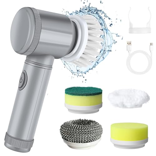 Image of Electric Spin Scrubber, Kitchen Scrubber Rechargeable Shower Scrubber for Cleaning Sink /Cleaning Tub /Tile /Floor /Sink /Window with 5 Replaceable Cleaning Brush Heads