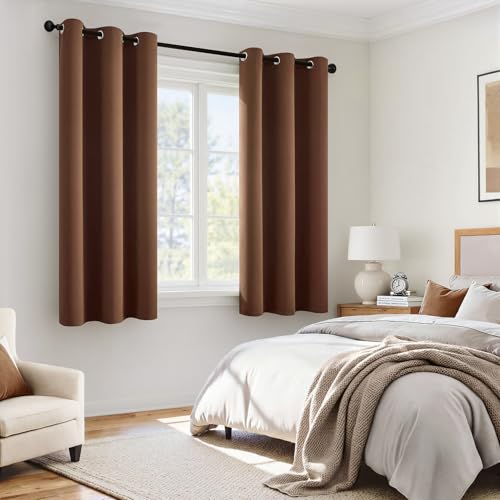 Image of MIULEE 100% Blackout Curtains for Bedroom 40x63 Inch Long Mocha Brown | 2 Thick Layers Thermal Insulated Window Curtains with Black Liner, Noise Reducing Grommet, Drapes for Living Room, 2 Panels