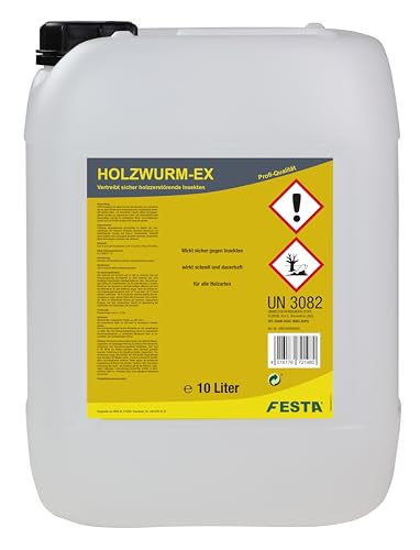 FESTA Holzwurm-EX, Abwehrmittel, Holzschutzmittel, 10 Liter, Insektenschutz für Holz, Streich- und Sprühfähig, Transparent
