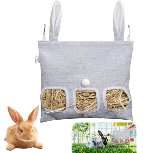 Rabbit Hay Feeder, 28 * 33cm Guinea Pig Hay Feeder with Storage Bag for Rabbits and Guinea Pigs Three Opening Design Durable and Convenient Rabbit Hay Rack for Small Pets Feeding Supplies