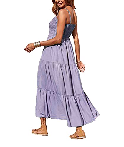 Image of Sexyshine Women's Square Neck Halter Lace Up Criss Cross Maxi Dress Tie Back Sleeveless Smocked Ruched A Line Dress