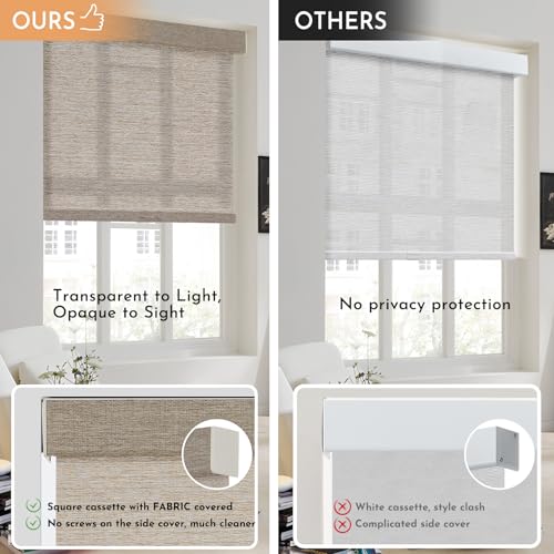 Image of Persilux Light Filtering Roller Shades for Window Blinds,Cordless,Linen Fabric,Thermal Insulated Fabric UV Protection Shades for Home,Office,Bedroom,Door,Light Filtering-Light Brown,33 1 /2 inch W X 64 inch H