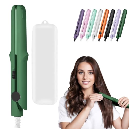 Dual Purpose Curling Wand and Straightener for Women and Girls Long-Lasting Portable Hair Styler for All Hair Types (Green)