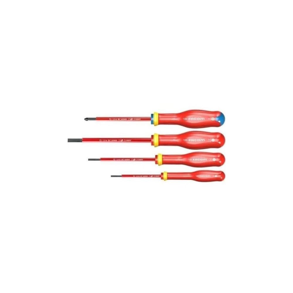 FACOM Set di 4 cacciaviti Protwist isolati 1000V, Set di 2 cacciaviti Fessura + 2 Prozidriv, set di attrezzi trattati in Termico, At4Vepb