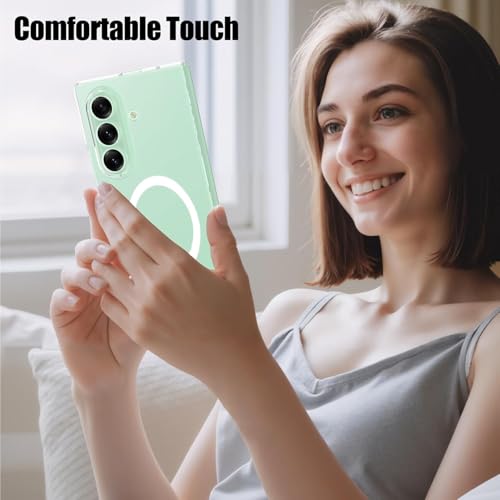 Image of Magnetic Case Plastic for Samsung Galaxy Z Fold 7 5G Compatible with MagSafe, Shockproof Phone Bumper Cover, Anti-Scratch Clear Back (White Clear)