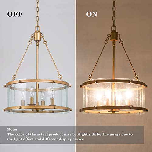 Gold Chandelier, 4-Light Drum Chandelier Lighting, Dining Room Lighting Fixtures Hanging With Seeded Glass Shade, Chandeliers For Dining Rooms, Living Room, Entryway, Foyer, 16.5" D X 22" H  #TOP6