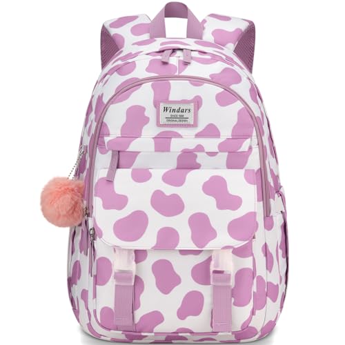 Image of WINDARS School Backpack for Teen Girls, Cute College Backpacks for Women Students Aesthetic Bookbag Large 15.6 Inch Laptop Bag Middle School Travel Back Pack (Cow Print Purple)