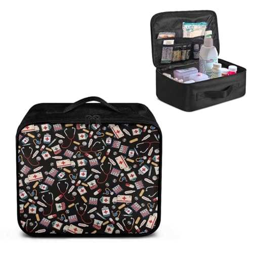 Image of Gomyblomy Black First Aid Bag Empty for Home Cars Travel Medical Emergency Kit Lightweight Medicine Bags Storage Pouch Organizer for First Aid Supplies Medium Size