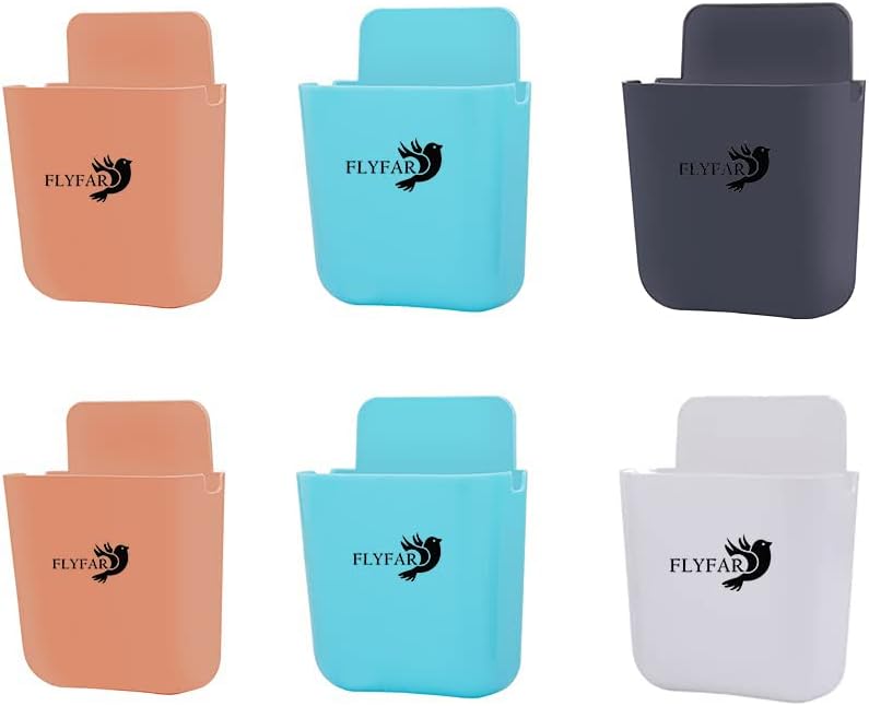 FLYFARPlastic Wall Mount Remote Control Holder, Media Organizer Storage Box, Remote Stand, Mobile Stand for Wall, Mobile Holder -Multicolour (Pack of 6)