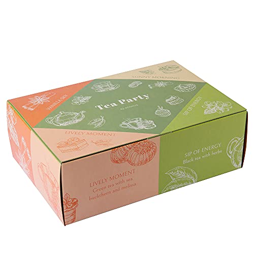 ACORUS - Juego de Te Caja Regalo Tea Party Set, Surtido de Te de Frutas Naturales, Seleccion de Tes para Regalo con Quatro Sabores Diferentes, 40 Bolsitas de Té