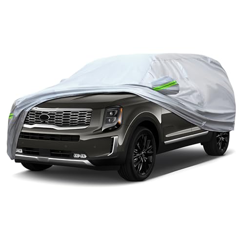 QUYDDC Full Car Cover Universal 6 Layers Outdoor Thicked All Weather Cover, Sunshield, Waterproof, Snow Proof, UV Proof, Scratch Proof, Bird Droppings, 6 Reflective Strips, Fits SUVs up 191