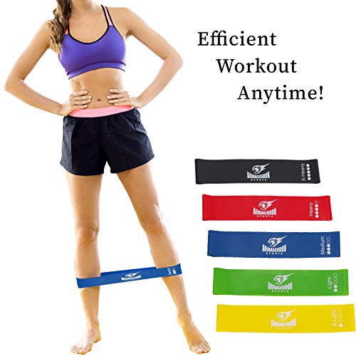 ARMAGEDDON SPORTS Bandas de Resistencia - 5 Cintas Gomas Elastica Set Comprar Precio Elasticas para Hacer Ejercicio - Loop Resistance Bands para Fitness Crossfit Pilates Fuerza Fisioterapia Movilidad