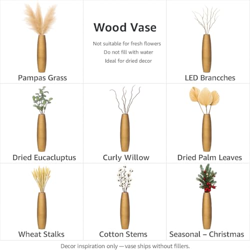 Image of Leewadee Large Floor Vase 26 inches Mango Wood for Pampas Grass, Dried Flowers