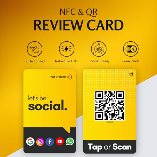 Image of Social Media Card | NFC & QR Enabled | Connect Review, Instagram, Facebook, YouTube, Whatsapp & More | Share Bio Link Instantly | Boost Reach | No App Needed