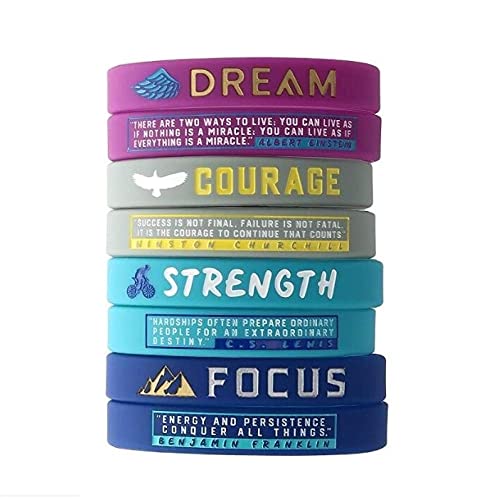 12-Pieces-Inspirational-Wristbands-Party-Favors-for-Teens-Sweet-16-Dance-Gymnastics-and-Cheerleading-Gifts-for-Girls-Motivational-Quote-Message-Bracelet-for-Women-Silicone