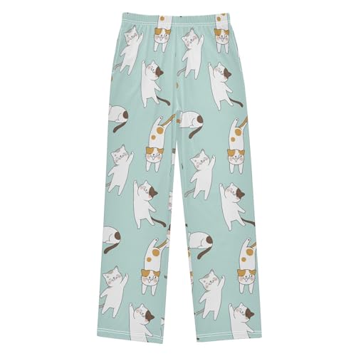 Cute Cat Green Pastel Doodle Boys Pants for Kids Jogger Pants with Pockets S-XL - Main Image