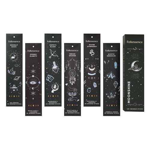 Folkulture Set of 6 Incense Sticks | 120 Insence Sticks - Palo Santo & Sandalwood, White Sage, Lavender, Patchouli, Rosemary Insence-Sticks | Blue Lotus Inscents Sleep Inscents-Sticks Gifts for Her