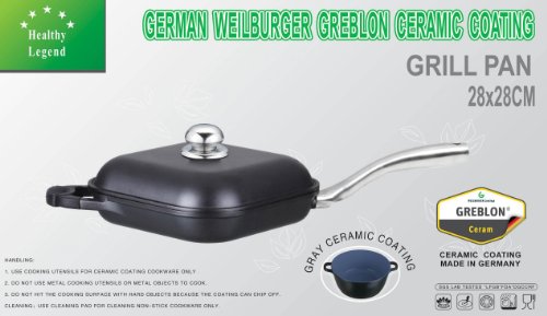 Healthy Legend Square Grill Pan (Chicken Fryer) With Non-Stick German Weilburger Ceramic Coating, Eco Friendly Non-Toxic Cookware #TOP6