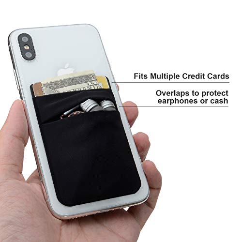Shanshui Card Holder For Back Of Phone, 5 Pcs Double Cloth Slim Stretchy Phone Pocket Pouch Stick On Id Credit Card Wallet Compatible For Iphone 11 Pro Samsung Galaxy S10 And More(Black,Grey,Pink) #TOP1