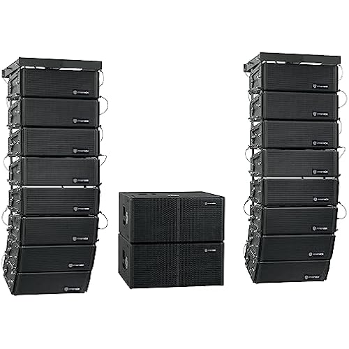 PRORECK Venue Set 10000W P.M.P.O Stereo/Mono DJ Powered PA Speaker System Combo Set Dual 4’’ Line Array Speaker, Dual 12 inch Active Subwoofer with Bluetooth Control, DSP Suitable for Concert, Venue