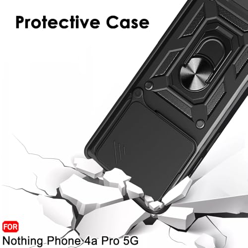 Image of TheGiftKart Tough Armor Bumper Back Cover Case for Nothing Phone 4a Pro 5G | Kickstand & Ring Holder | 360 Protection Back Cover for Nothing Phone 4a Pro 5G (PC & TPU, Rotating Camera Cover, Black)