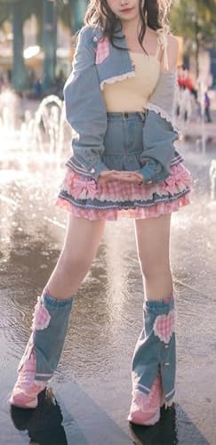 Lolita Kawaii Skirts Sweet Mini Women Cute Ball Gown Denim Skirt Y2K High Waist Lace Cake Skirts4