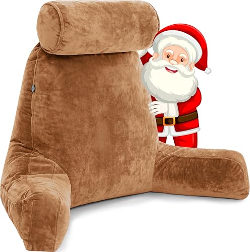 Husband Pillow XXL – Reading Pillow Bed Chair with Arms & Back Support – Tan - Back Pillow for...*