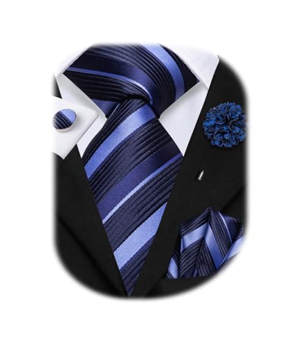 Image of Hi-Tie Mens Paisley Floral Striped Ties Set Silk Necktie and Lapel Pin for Men Pocket Square Cufflinks Set Business Wedding