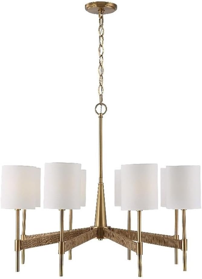 Uttermost Lautoka 8-Light Steel Metal & Fabric Chandelier in Brass/White
