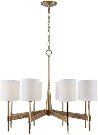 Uttermost Lautoka 8-Light Steel Metal &amp; Fabric Chandelier in Brass/White